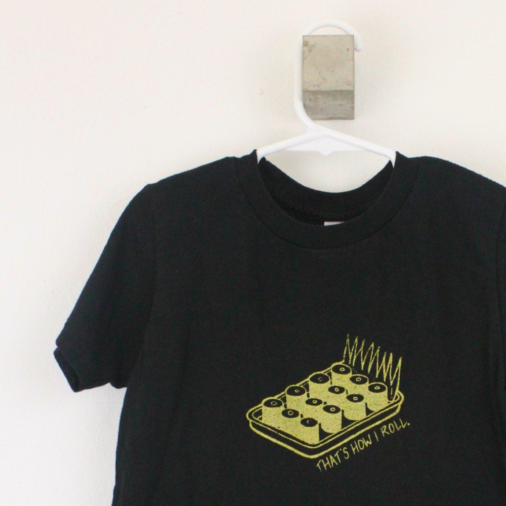 Sushi Toddler organic black tshirt That's How I Roll screen printed 2T 4T 6T