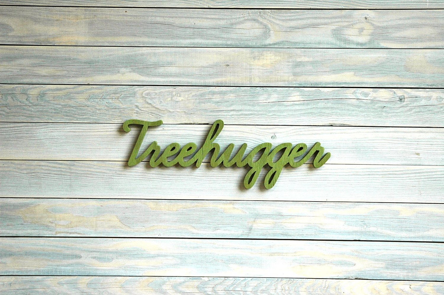 TREEHUGGER Handmade Recycled Wood Sign - You Choose Color - Home Decor Hippie Environmentalist Gift