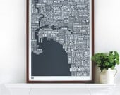 Melbourne Type Map in Sheer Slate - Decorative Screen Print