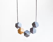 Geometric Necklace / Boho Necklace / Wooden Necklace/  Grey Yellow Necklace