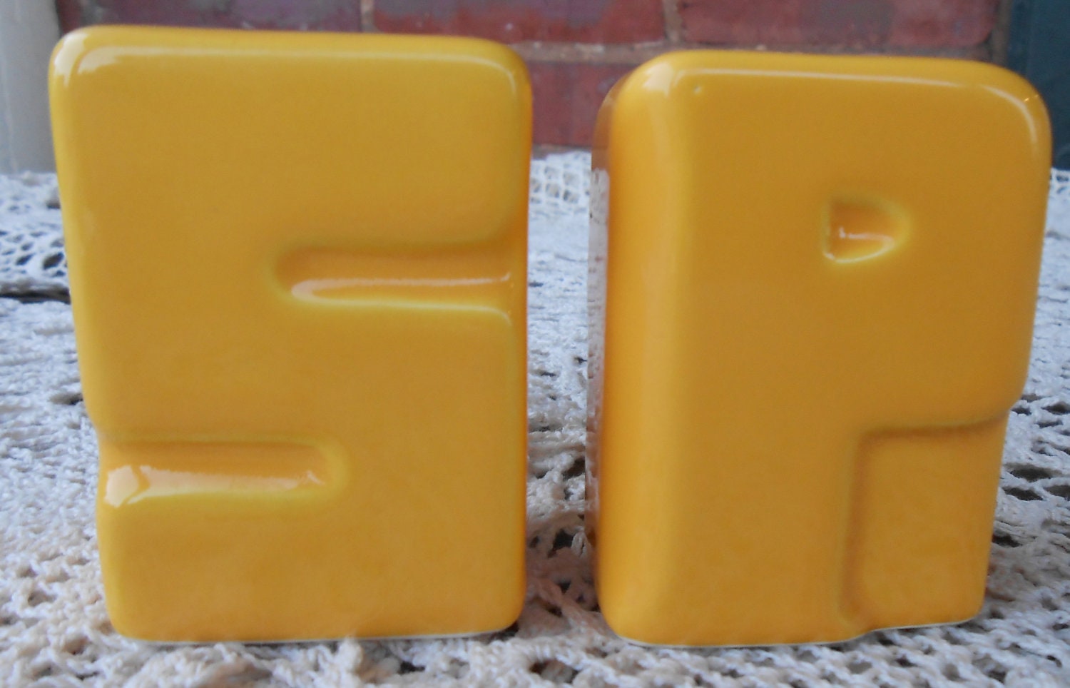 Typography Salt and Pepper / Vintage Typography Salt and Pepper / Salt and Pepper Shakers / Yellow Salt and Pepper Shakers