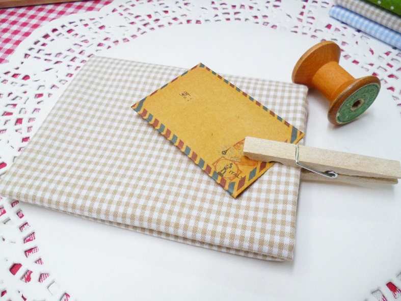 Caramel Brown Gingham (Small) Print Cotton Fabric in A Fat Quarter - Zakka