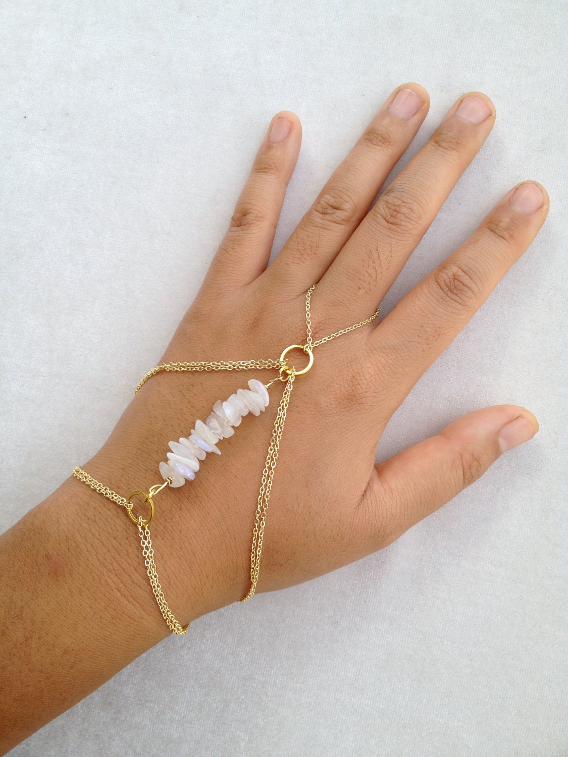 Gold Hand Chain with Moonstone