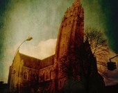 Gothic Church Photography Print, Goth Church, Green and Red Halloween Decoration