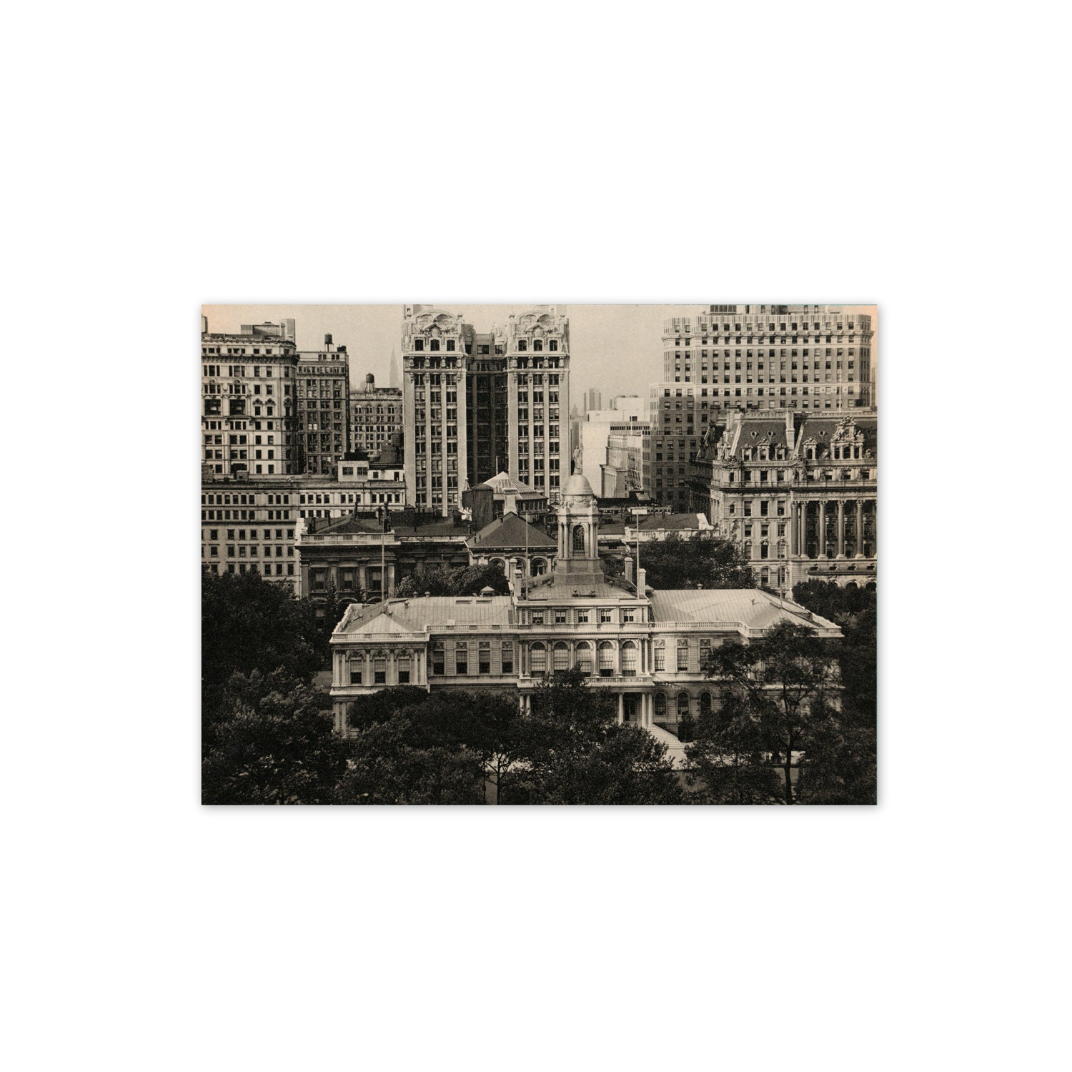 New York City Hall. Vintage 1960s  Print. 8" x 10". Ready to Frame. Black and White Photography. (No. 644)