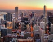 Chicago Skyline DUSK From Hancock Observation 12x36 Panoramic Photo Poster Cityscape