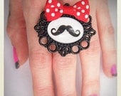 Pin up Tattoo mustache ring, black