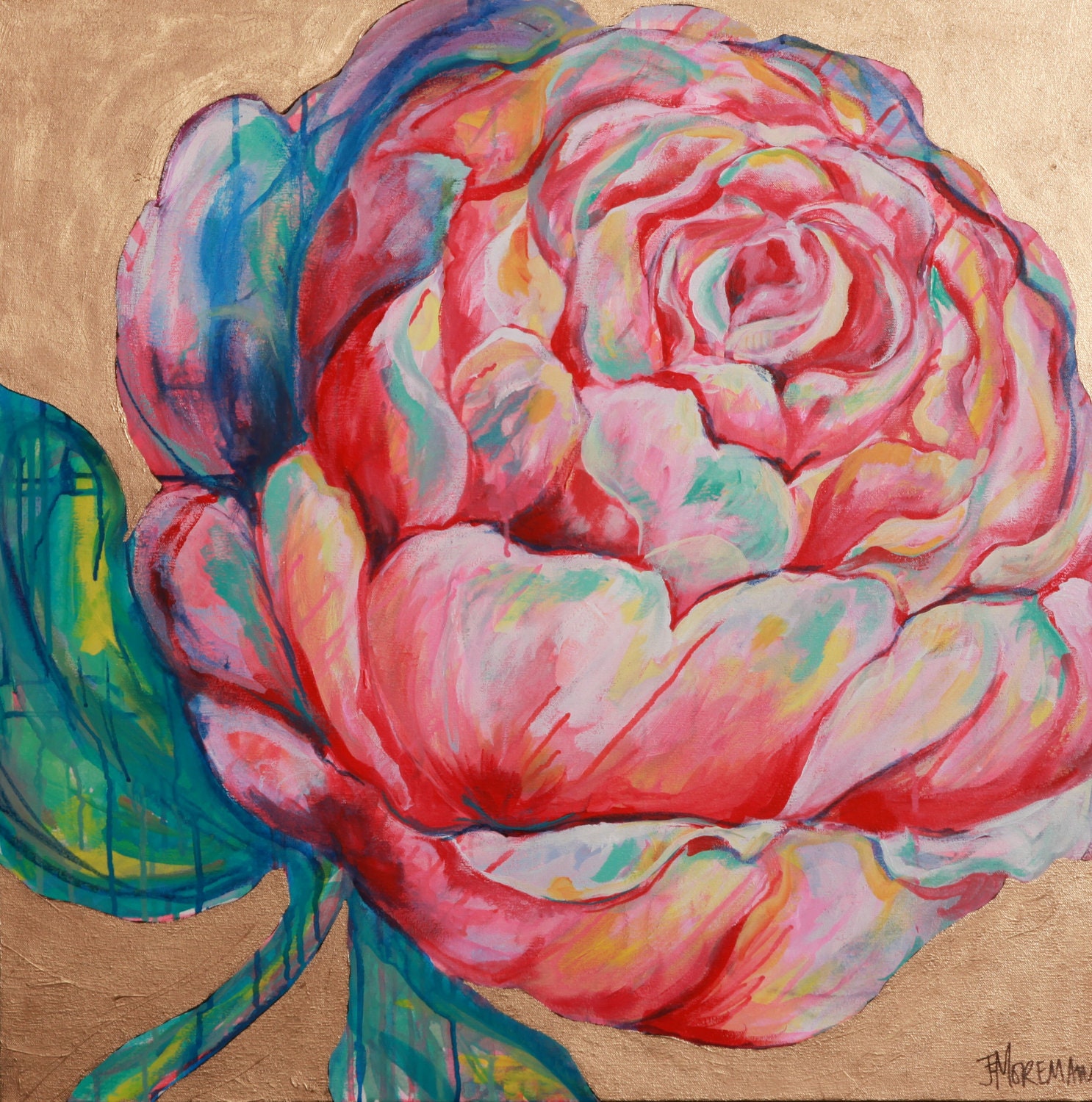 Perfect Peony Original Painting 30x30" painting by Jennifer Moreman