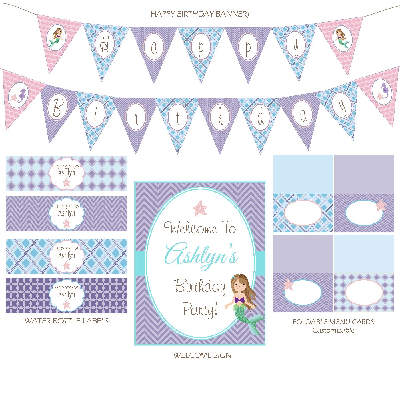 DIY Printable Mermaid Birthday Decorations - Mermaid Party Printables Package