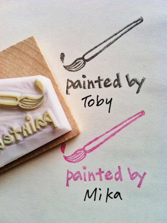 painting hand carved rubber stamp - hand carved stamp - handmade rubber stamp - painted by stamp -  mounted