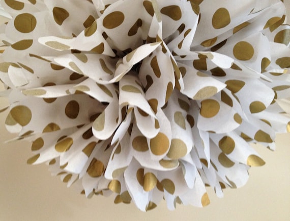 Gold Polka Dot ... 1 tissue paper pom // diy // wedding decoration // birthday // nursery // party decorations Il_570xn