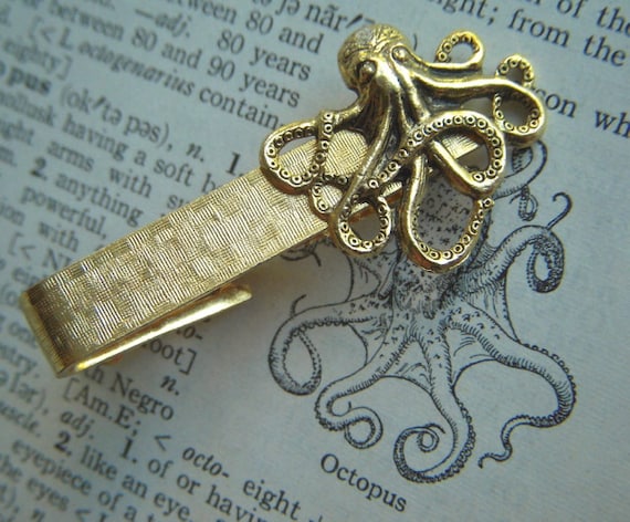 Gold Octopus Tie Clip Vintage Textured Tie Clip Nautical Steampunk Tie Clip Men's Accessories Men's Tie Clips Men's Gifts