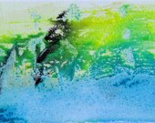 giclee print of red canoe and island, watercolor