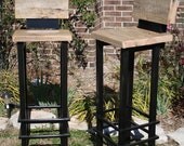 YOUR Custom Made 34" - 36" Rustic and Reclaimed Barn Wood and Metal Bar Stool With Backs