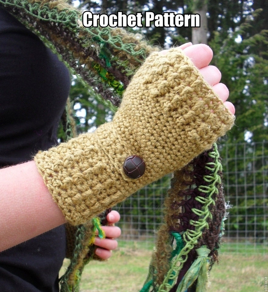 Crochet Pattern for Hemp Wool Ribbed Fingerless Mitts 2 in 1 Pattern