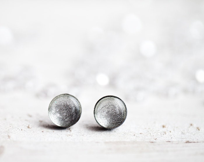 Silver glitter earrings - Glitter jewelry - White Ice winter jewelry (E122)