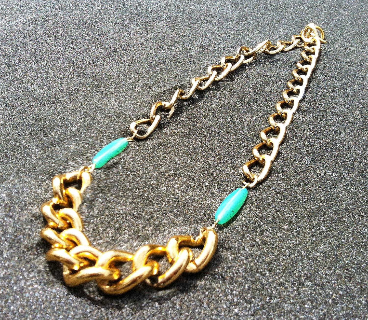 Guapa: chunky antique style gold chain statement necklace with turquoise beads. Limited edition.