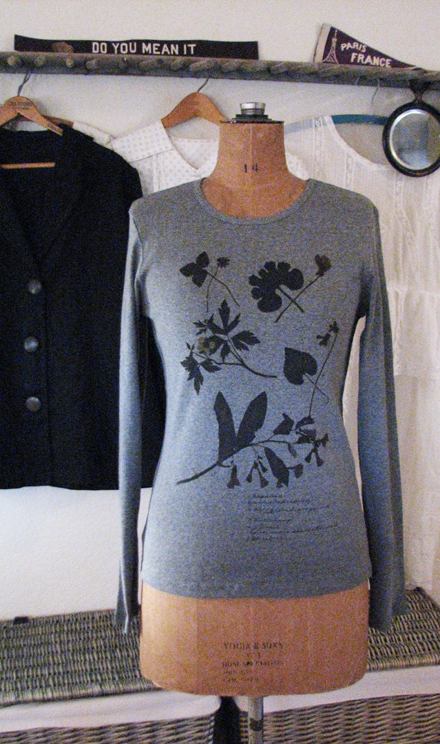 flower shirt - vintage design PRESSED FLOWERS - women's long sleeve flower t-shirt