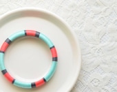 Turquoise. Pink. Grey. Colorblock Thread Bangle Bracelet - Item 508