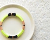 Neon. Green. Black. Thread Bangle Bracelet with Stripes - no. 513