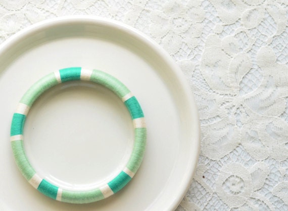 Mint. Green. White. Colorful Stackable Thread Bangle Bracelet - no. 508A