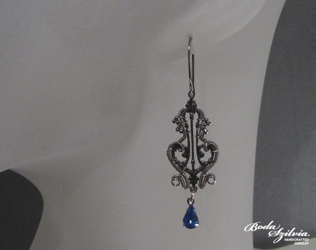 THETIS - OOAK wire wrapped earrings - silver and blue