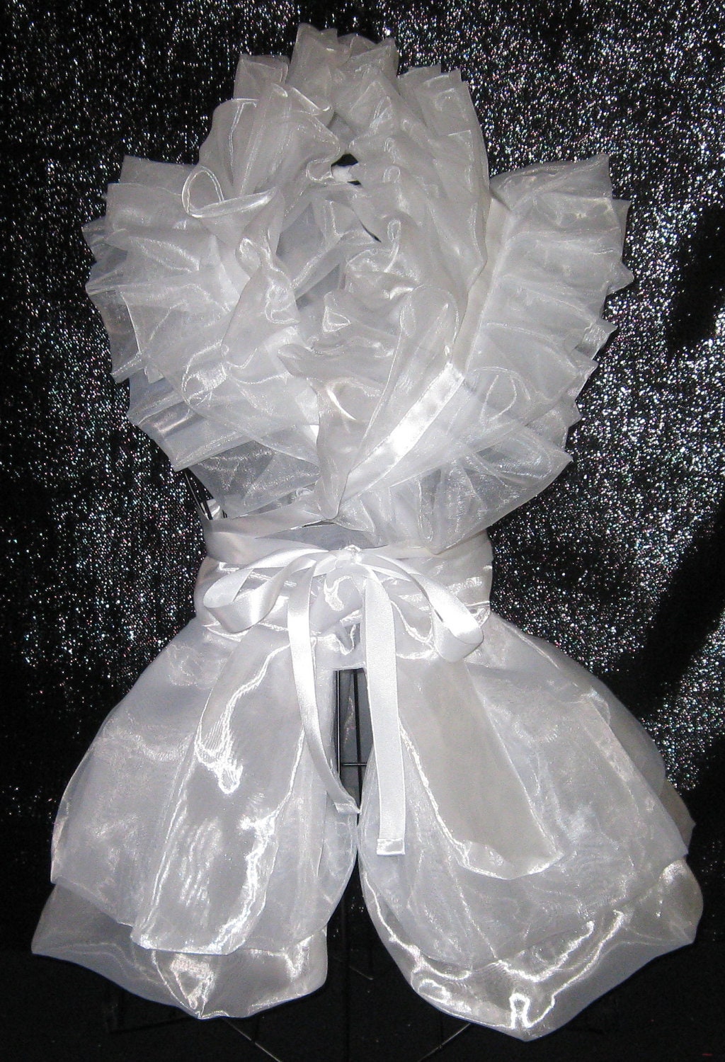 Wedding Bolero Shrug Wrap w/ matching ruffle apron, peplum burlesque bustle skirt. Brocade fabric ...STEAMPUNK QUEEN... white
