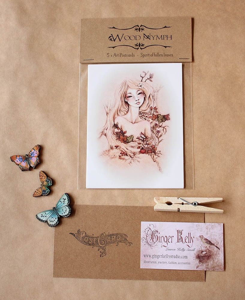Wood Nymph, Dryad Fantasy Art Postcard Prints, Set of 5