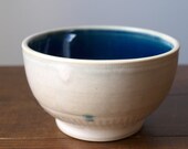 GemFOX Oceanside Wheel-Thrown Ceramic Pottery Stoneware Bowl Dish Chawan Tea Bowl Rice Bowl Ivory and Crystalline Blue SRA USA