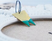 Kelly Green Hand Painted Enamel on  Brass Triangle with Oxidized Sterling Silver - GeoGreen Earrings