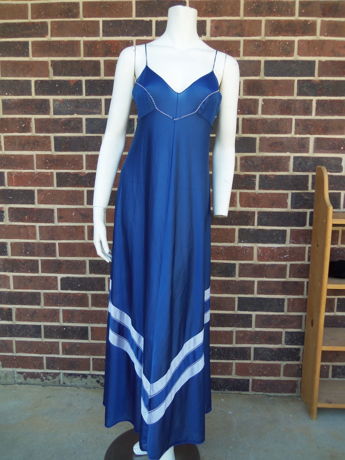70s Long Royal Blue Nightgown Medium