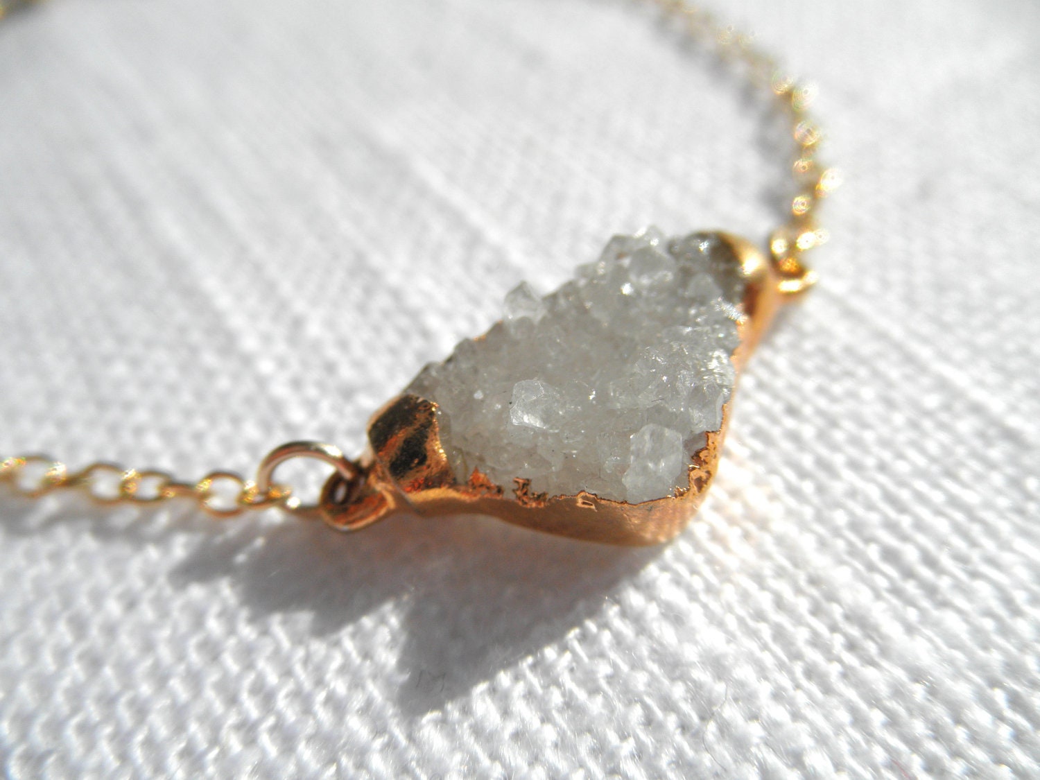 Clear quartz druzy bracelet - white druzy - gold bracelet - white bracelet - D R U Z Y