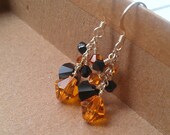 sophistication orange and black swarovski cluster earrings