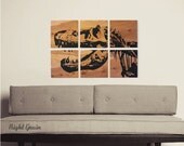 Original T-Rex Painting - Large Wall Art on Wood Grain Panels - Great Gift Idea