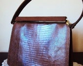 Vintage Lizard Skin Purse Handbag Sterling Reptile Bag 1940s Genuine Leather