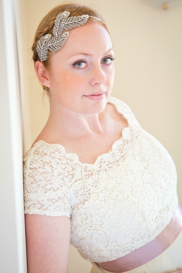 Leaf headpiece, Crystal headpiece, Crystal bracelet, rustic headpiece