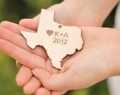 Personalized Christmas Ornament Engraved Wood State with Initials Our First Christmas Rustic Home Decor Gift