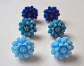 Blue Daisy Flowers earrings gift set - sky, teal and cobalt blue