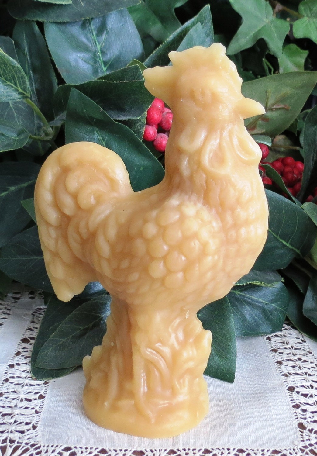 Beeswax Rooster Figurine cast using an Antique Chocolate Mold
