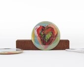 Anatomical Heart Hand Magnet - Sacred Heart Round Magnet Pin-back - Cardiology Pocket Mirror