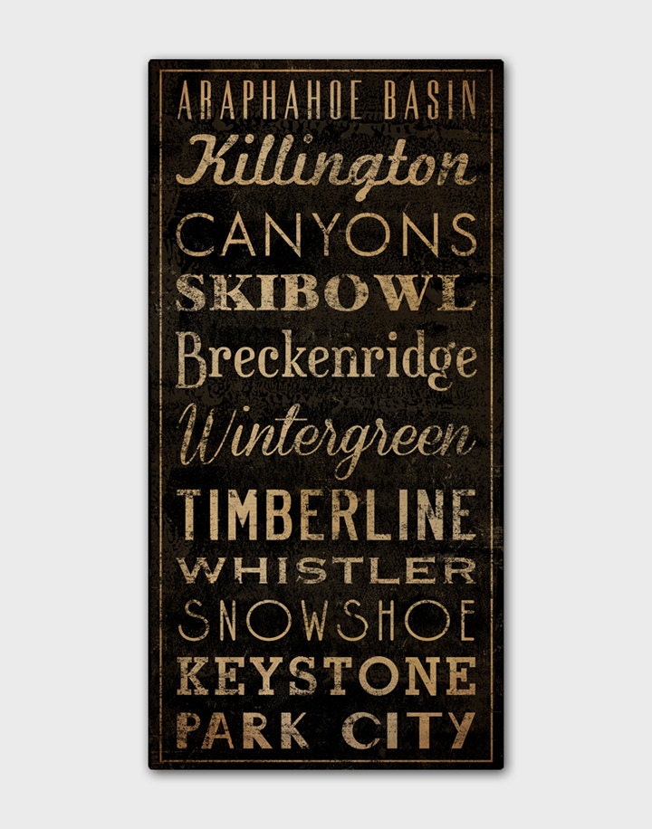 CUSTOM PERSONALIZED Ski Snowboard Bus Scroll Stretched canvas wall art SIGNED 8 x 16 x 1.5  inches Engagement Anniversary Wedding Birthday