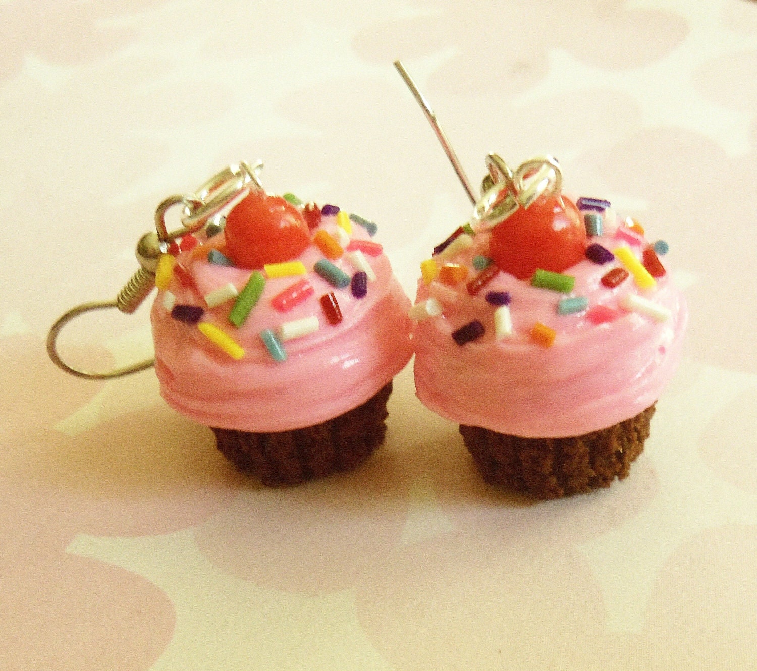 chocolate strawberry rainbow cupcake earrings - polymer clay