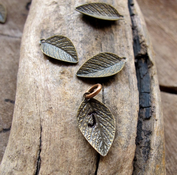 Vintage Initial Charm - Rustic Leaf Pendant - Personalized Necklace Add On - Custom Engraved Letter