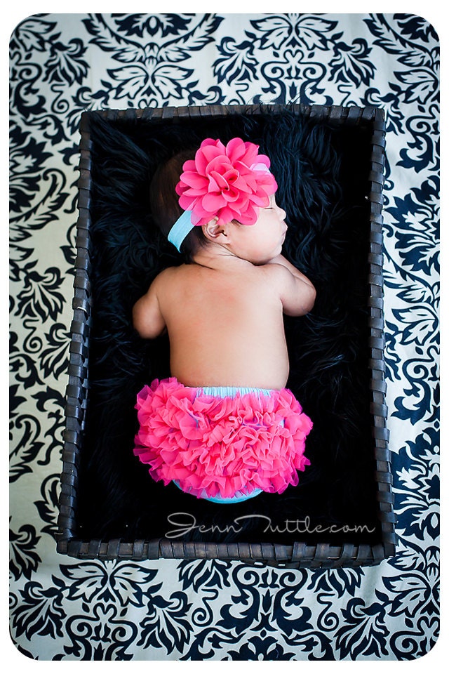 Great PHOTO PROP SET- Chiffon Ruffle Bum Baby Bloomer and Matching Headband Set