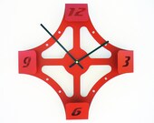 Folding Over V Modern Wall Clock (Red) Custom Colors Available