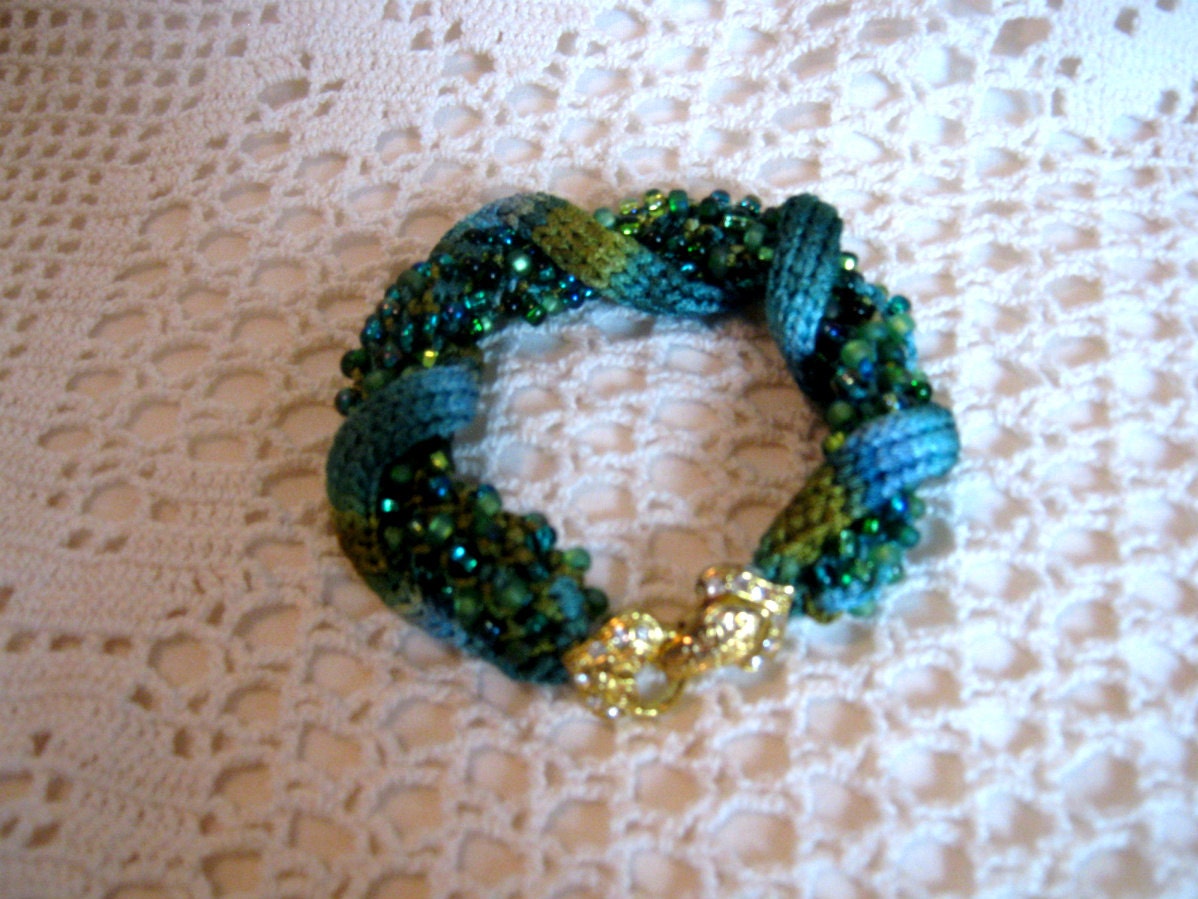 Beaded Knit Bracelet - Twisted Turquoise