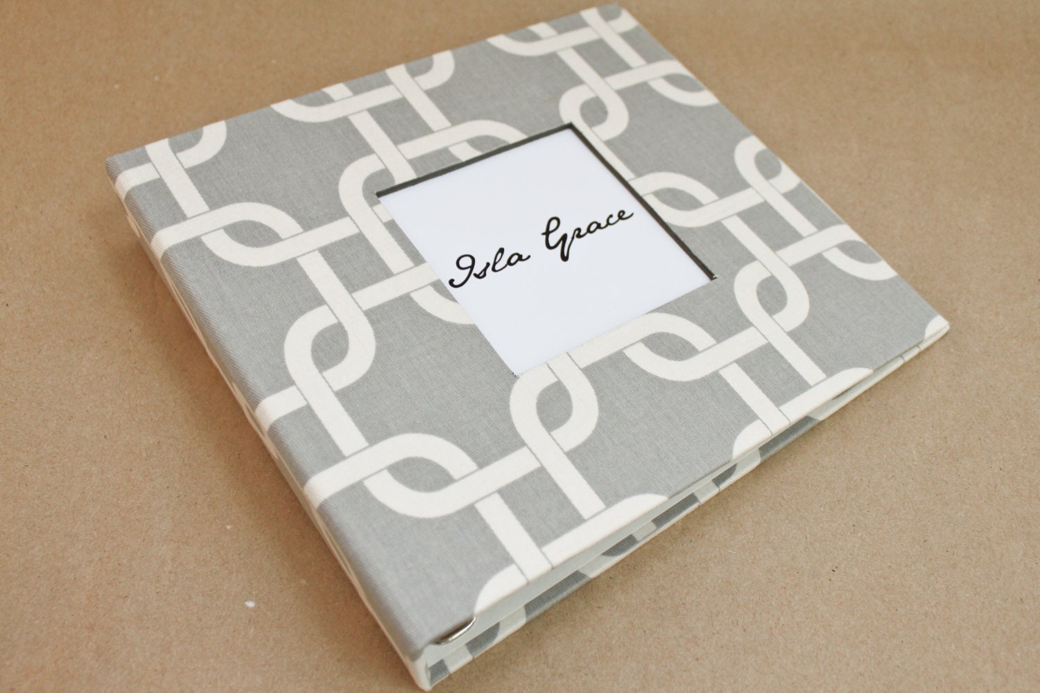 Baby  Book - Grey and White Squares  (78 designed journaling pages & personalization included with every album)