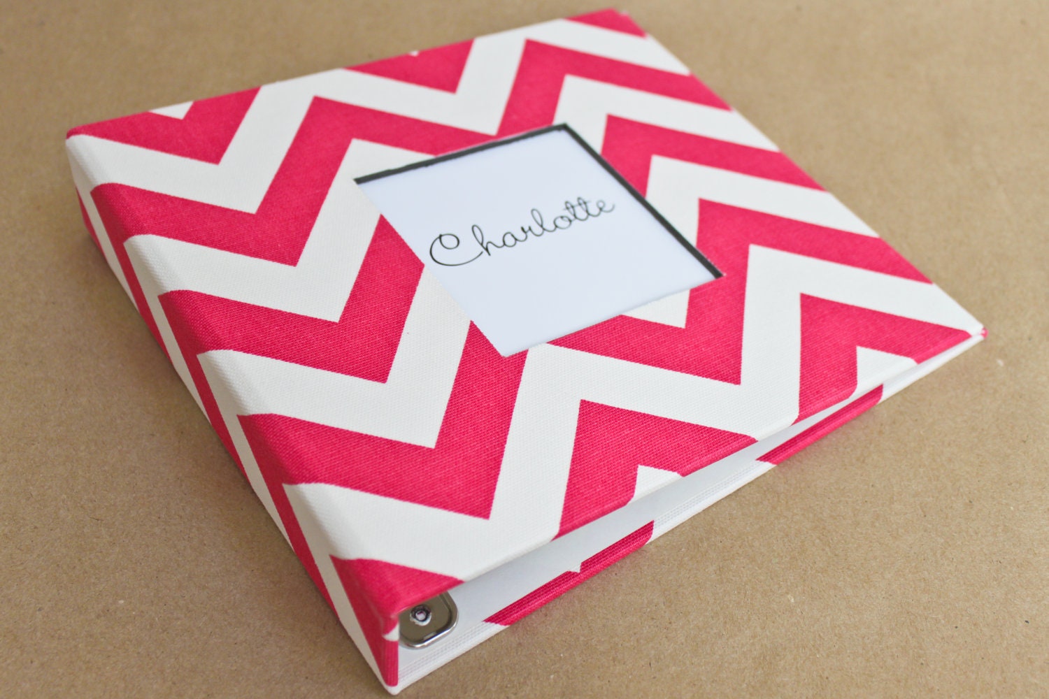 Baby  Book - Pink and White Chevron  (78 designed journaling pages & personalization included with every album)