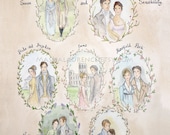 Major Works of Jane Austen art print. 8x10. Pride and Prejudice. Persuasion.Emma.Northanger Abbey. Mansfield Park