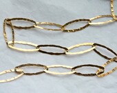3 feet, Italian 18k Gold on Sterling Chain Elongated Hammered Oval Links, M/RWB060H3